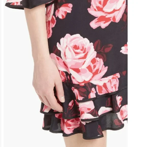 Kate Spade pink black Rambling Roses Rosa Ruffle Shift Dress size large nwot - Picture 5 of 16